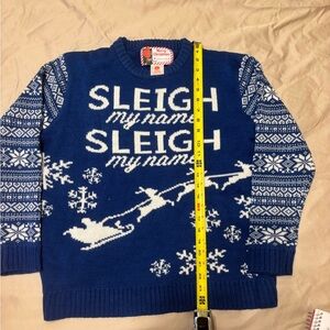 Ugly Christmas Sweater “Sleighy My Name” Blue